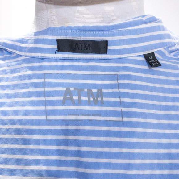 ATM XS / S Summer Seersucker Stripe Button Down Shirt Longsleeve Top July 4th - Picture 9 of 11